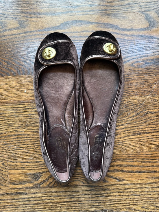Coach Shoes - Coach Brown Velvet Ballet Flats with Gold Turnlock